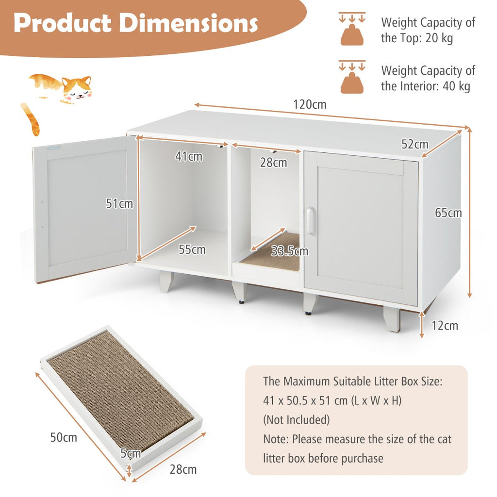 NNECW Cat Litter Box Enclosure TV Stand with Scratching Board for 2 Cats