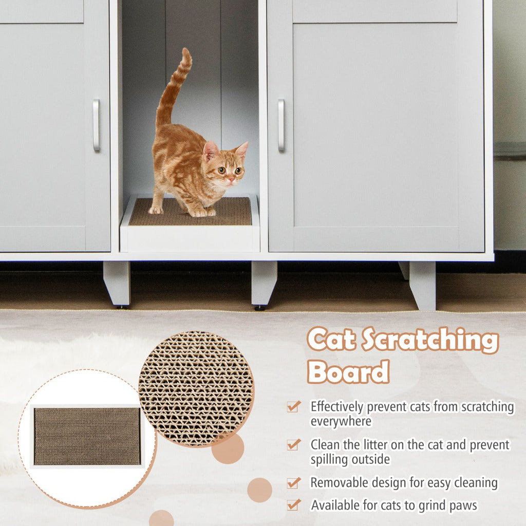 NNECW Cat Litter Box Enclosure TV Stand with Scratching Board for 2 Cats